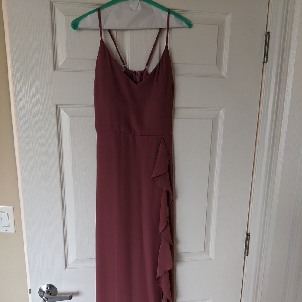 Birdy Grey Dusty Mauve Maxi Dress with Side Ruffle